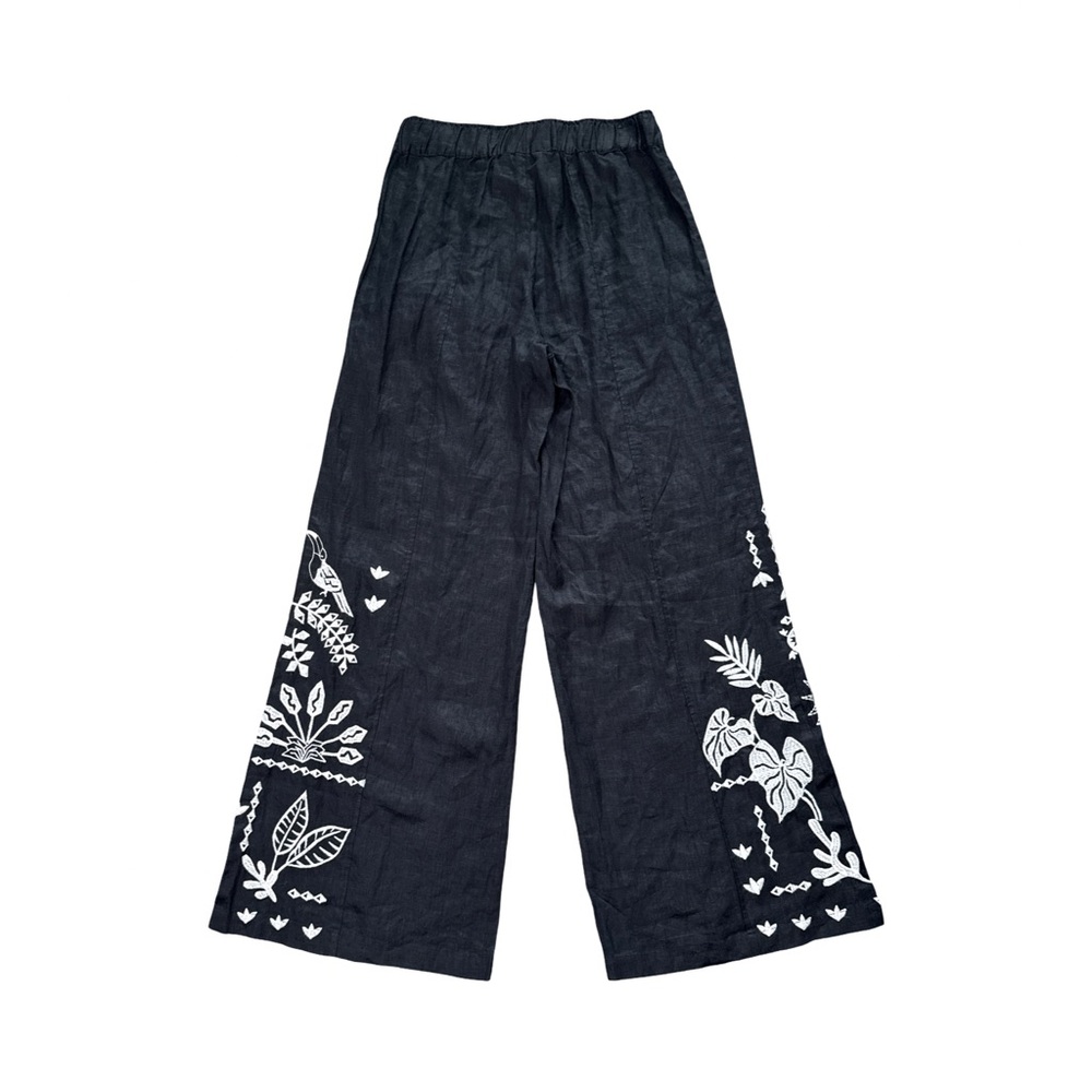 Johnny Was Workshop Luciana Linen Wide Leg Pants XS Black Embroidered Celestial - Picture 5 of 9